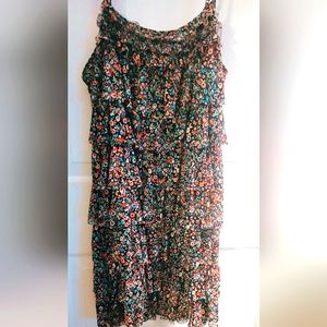 Express Floral Dress with tiered ruffle design and spaghetti straps